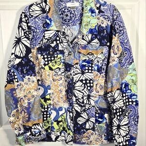 CJ Banks Womans Lightweight Jacket Blue & White Patchwork sz: 2x